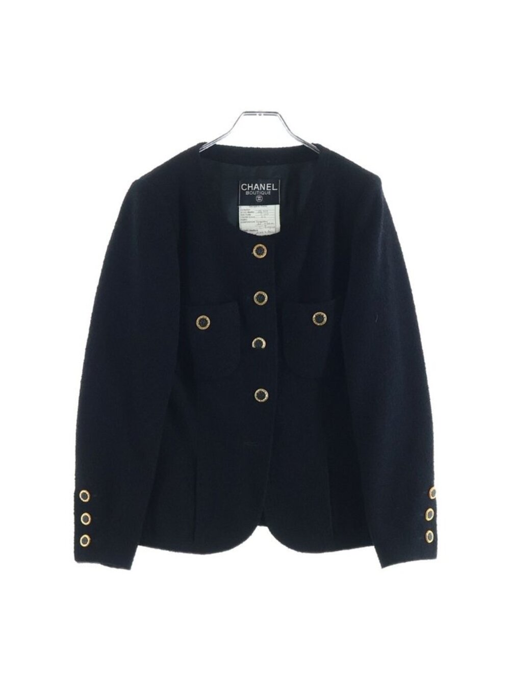 Chanel Wool Tweed Collarless Jacket Black